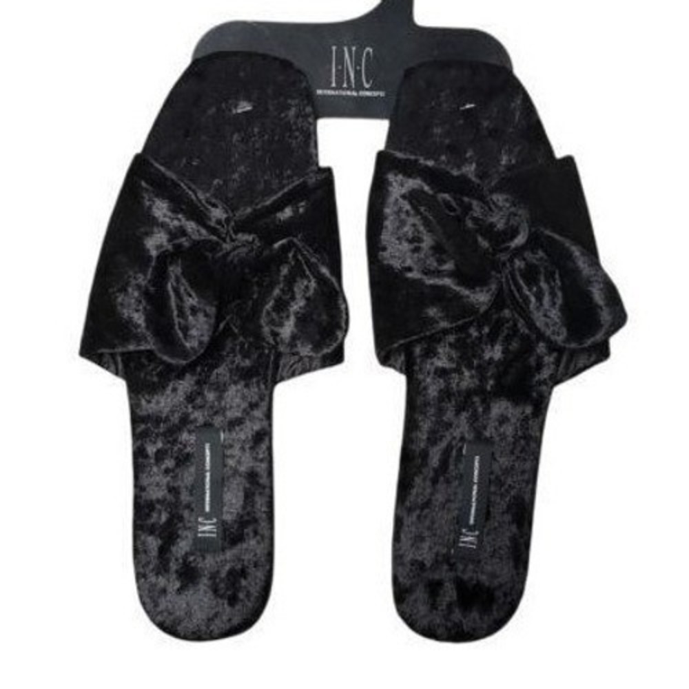 INC International Concepts Velvet Bow Slide Slippers Loungewear Womens XL 11/12